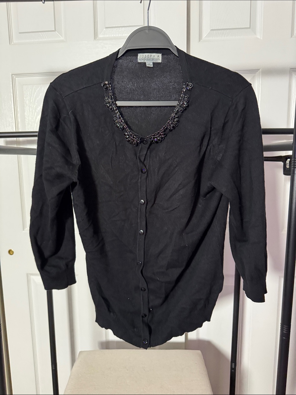 Joseph A Black Embellished V-Neck Cardigan